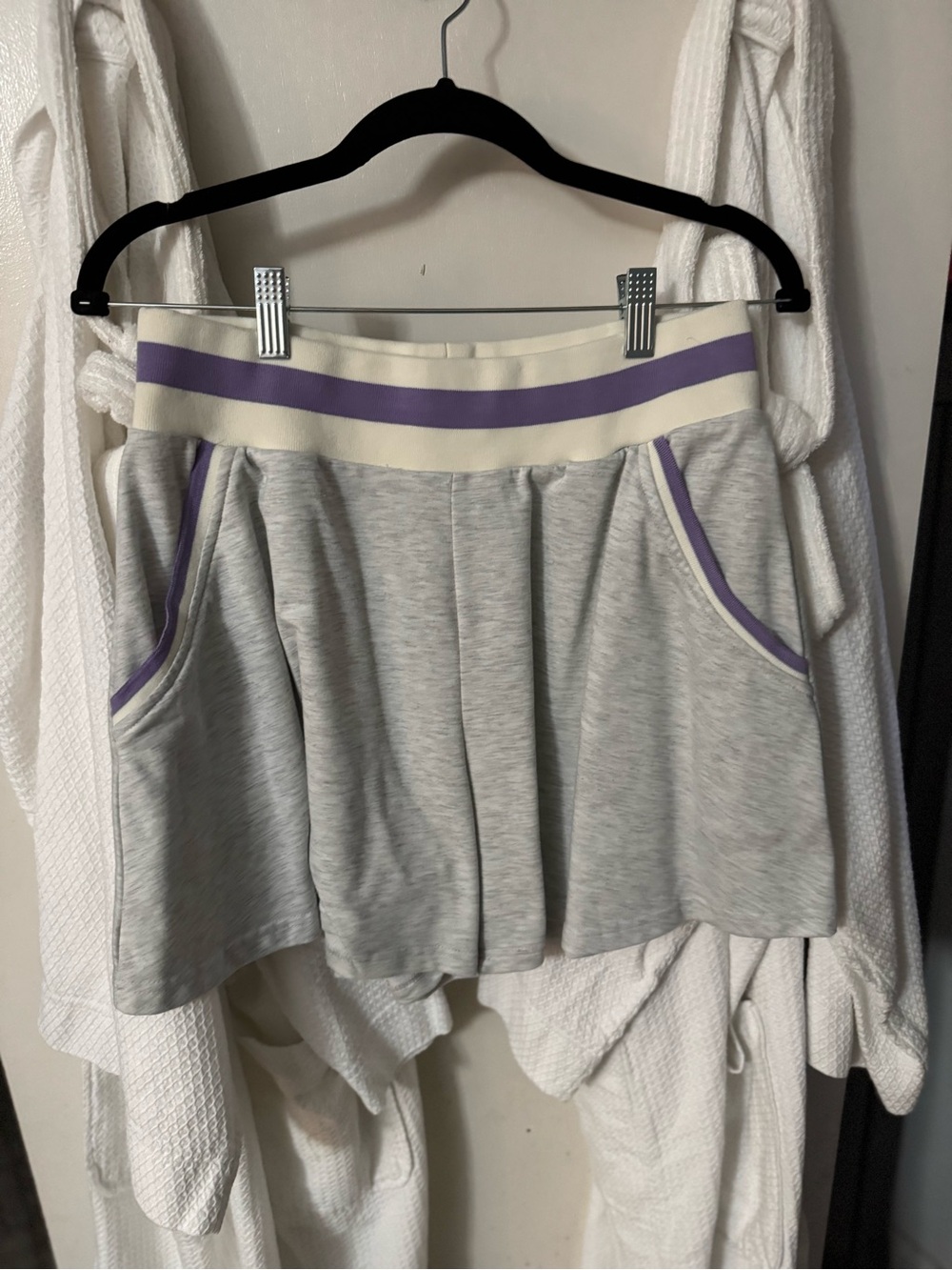 Casual Light Gray Shorts with Purple Trim